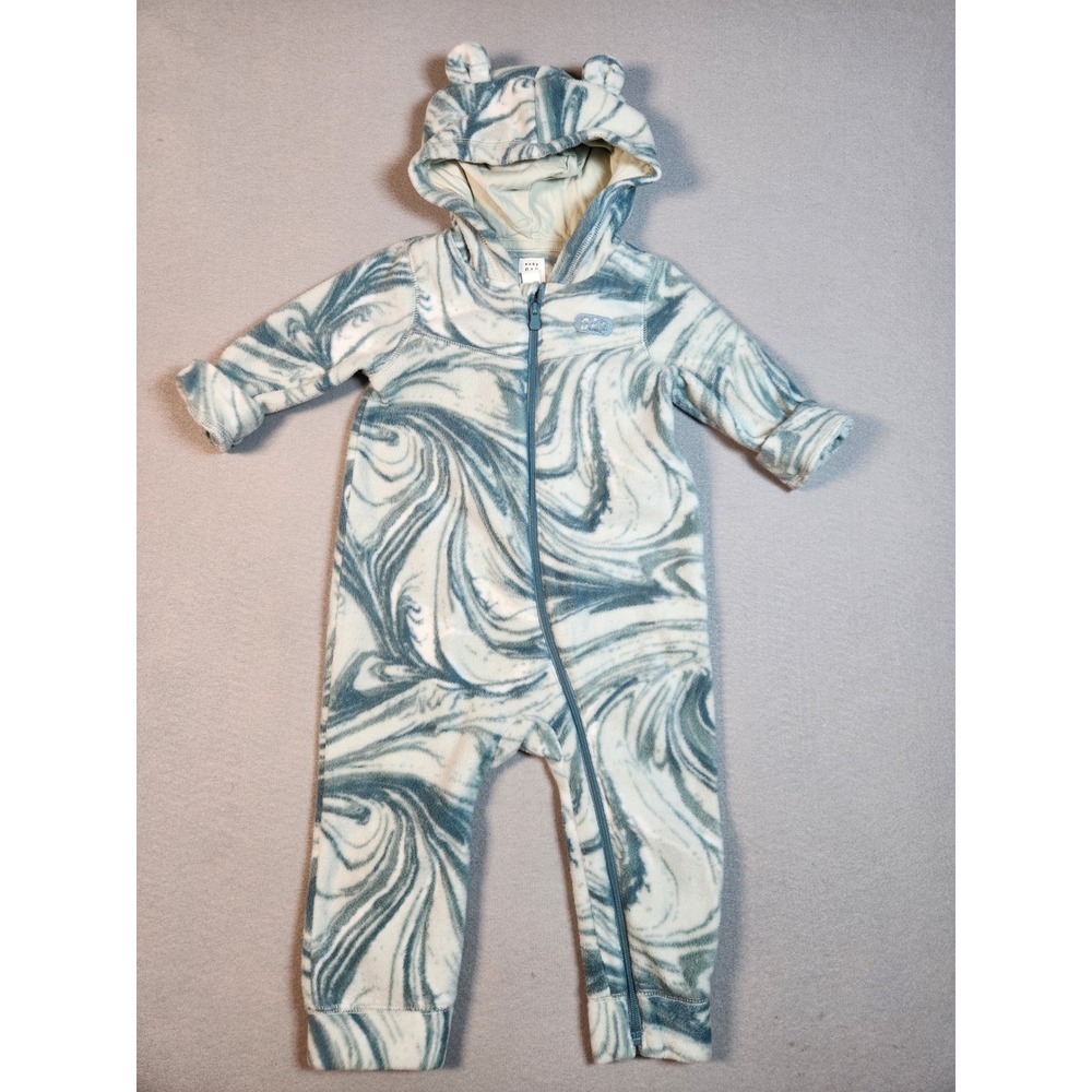 Baby Gap Fleece One Piece Bear Ear Hooded Coverall Marble Blue 756392-01 12-18M